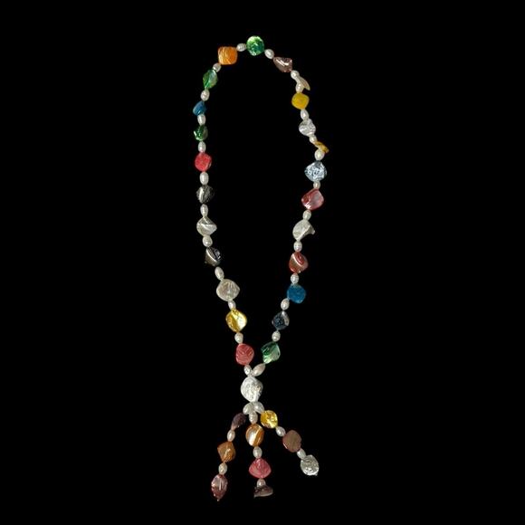 Freshwater Baroque Pearl Necklace Tassel Rainbow Multicolor Beach Ocean Wedding - Picture 7 of 14